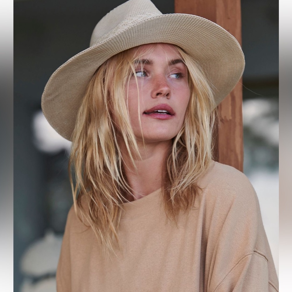 Wide Brim Straw Sun Hat - Beige